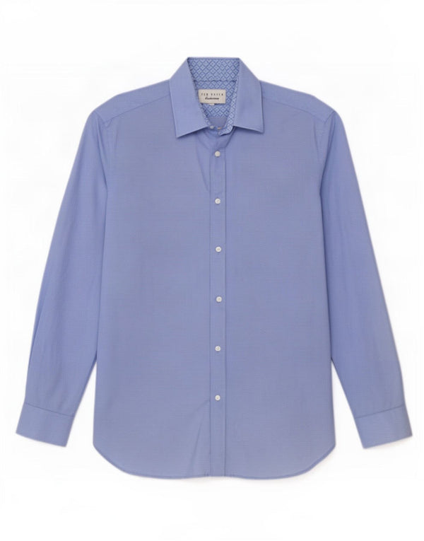 Camisa masculina Ted Baker tamanho 16 grande algodão manchado azul