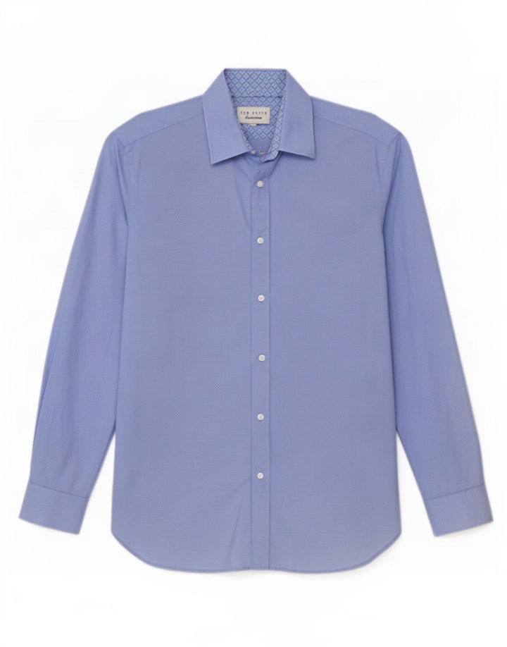 Camisa masculina Ted Baker tamanho 16 grande algodão manchado azul