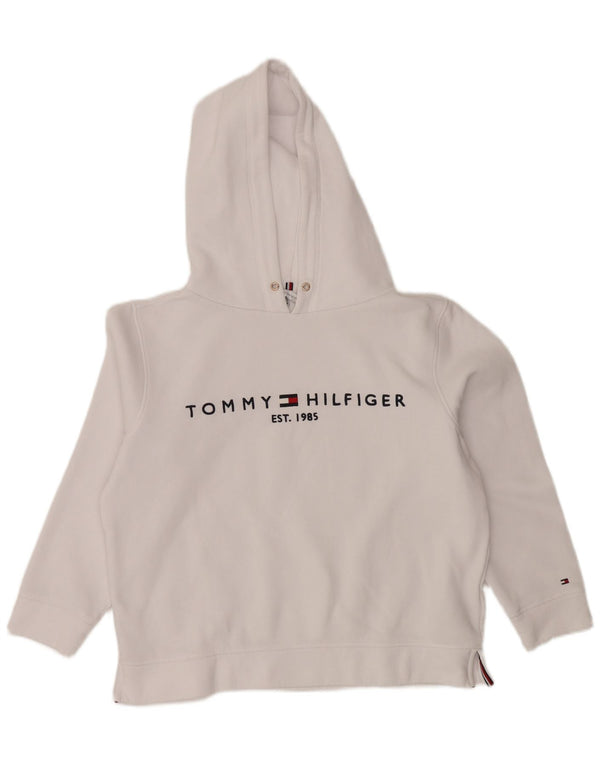 TOMMY HILFIGER Womens Oversized Graphic Hoodie Jumper UK 14 Medium White