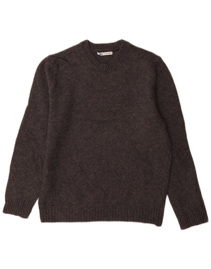 Zara Suéter masculino com gola redonda e lã cinza pequena