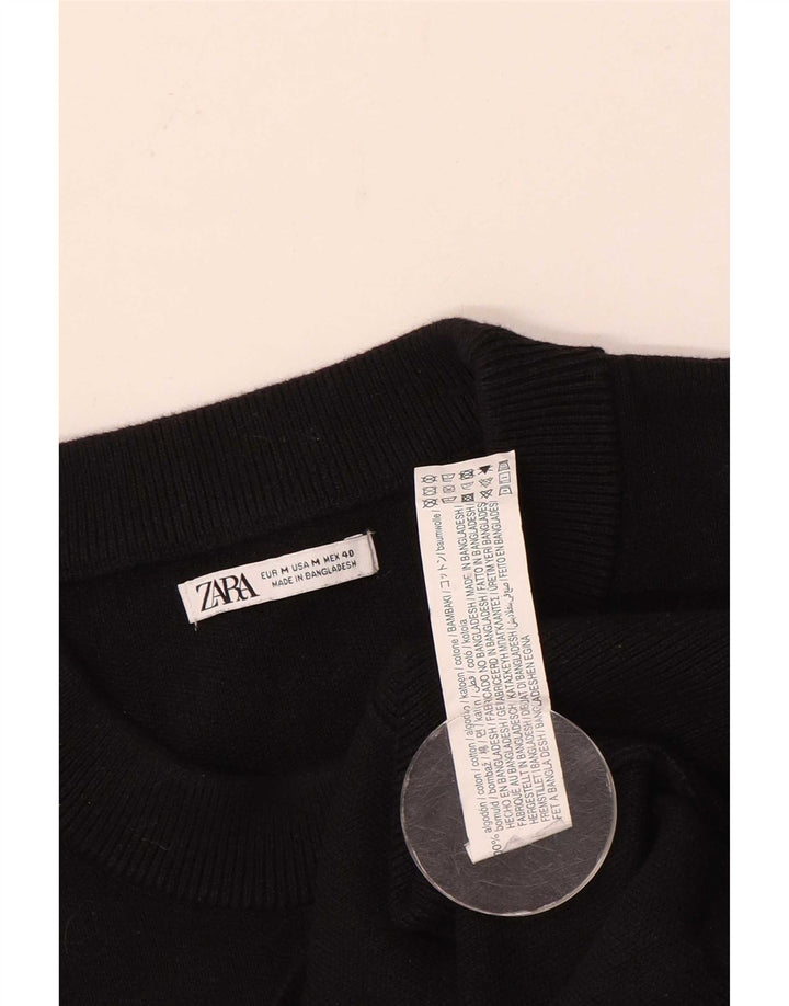 Zara Suéter masculino com gola redonda, algodão preto médio