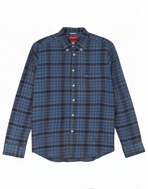 Camisa masculina de flanela Carrera Regular Fit grande algodão xadrez azul marinho