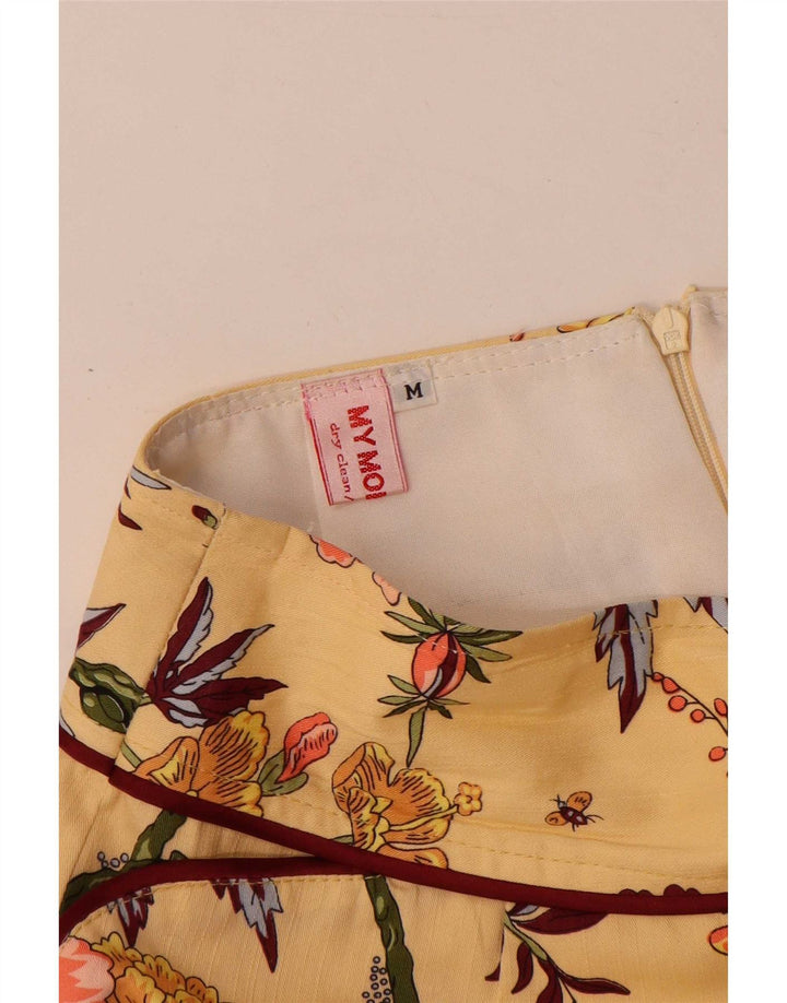 Saia Midi Feminina Vintage Médio W28 Amarelo Floral