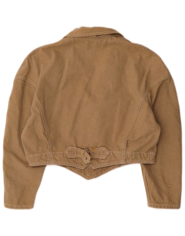 Jaqueta jeans feminina vintage UK 14 algodão marrom médio