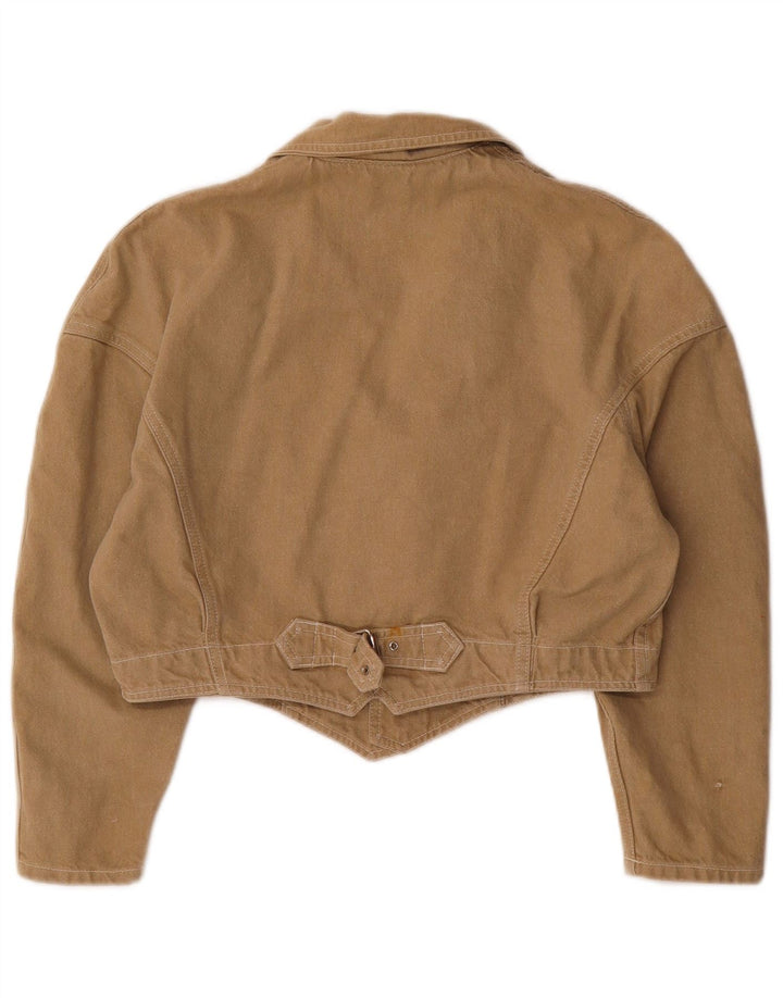 Jaqueta jeans feminina vintage UK 14 algodão marrom médio