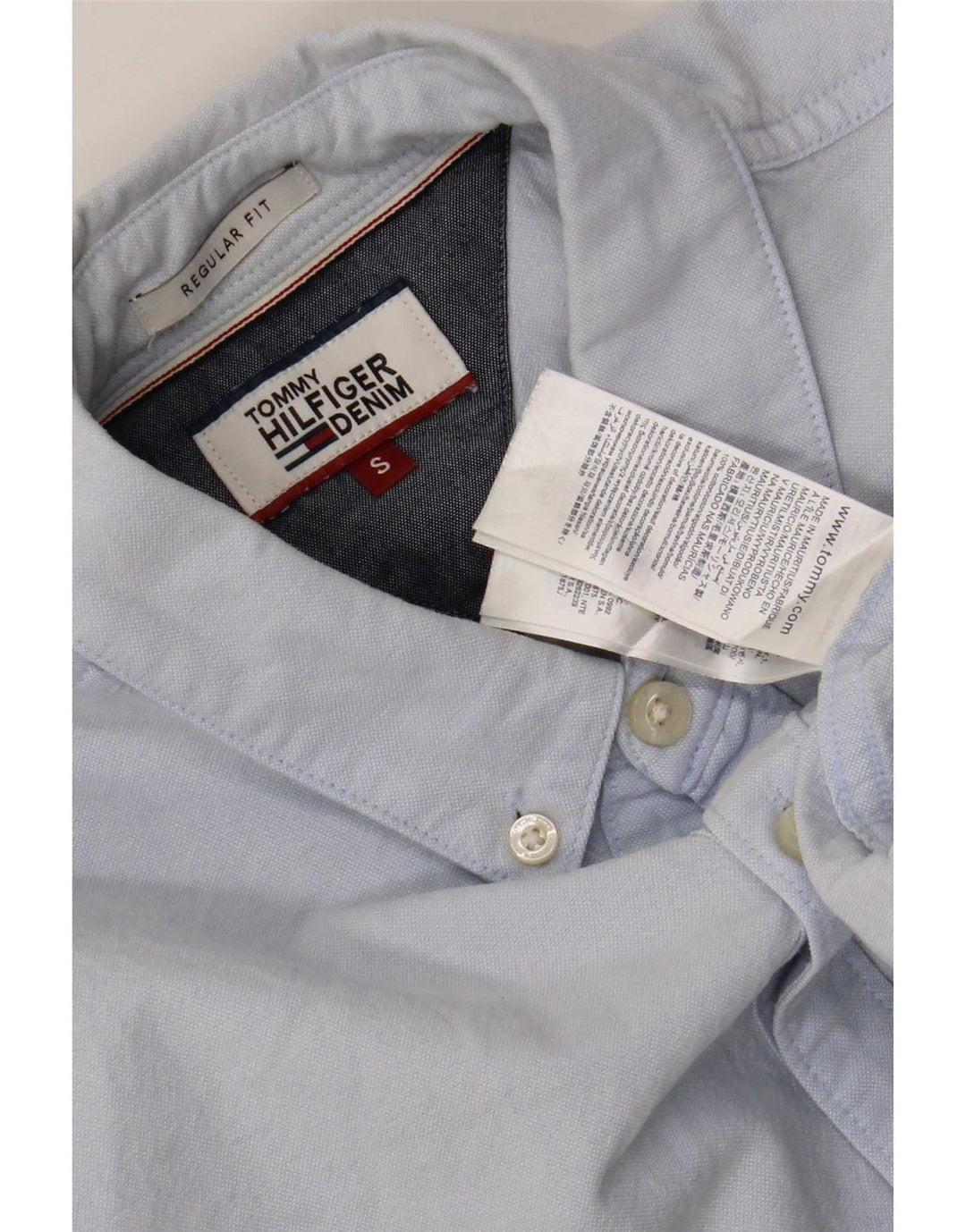Camisa masculina Tommy Hilfiger pequena azul algodão