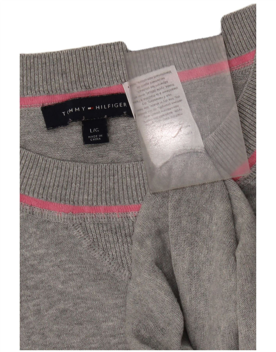 Tommy Hilfiger Suéter feminino oversized com gola redonda Reino Unido 16 grande cinza