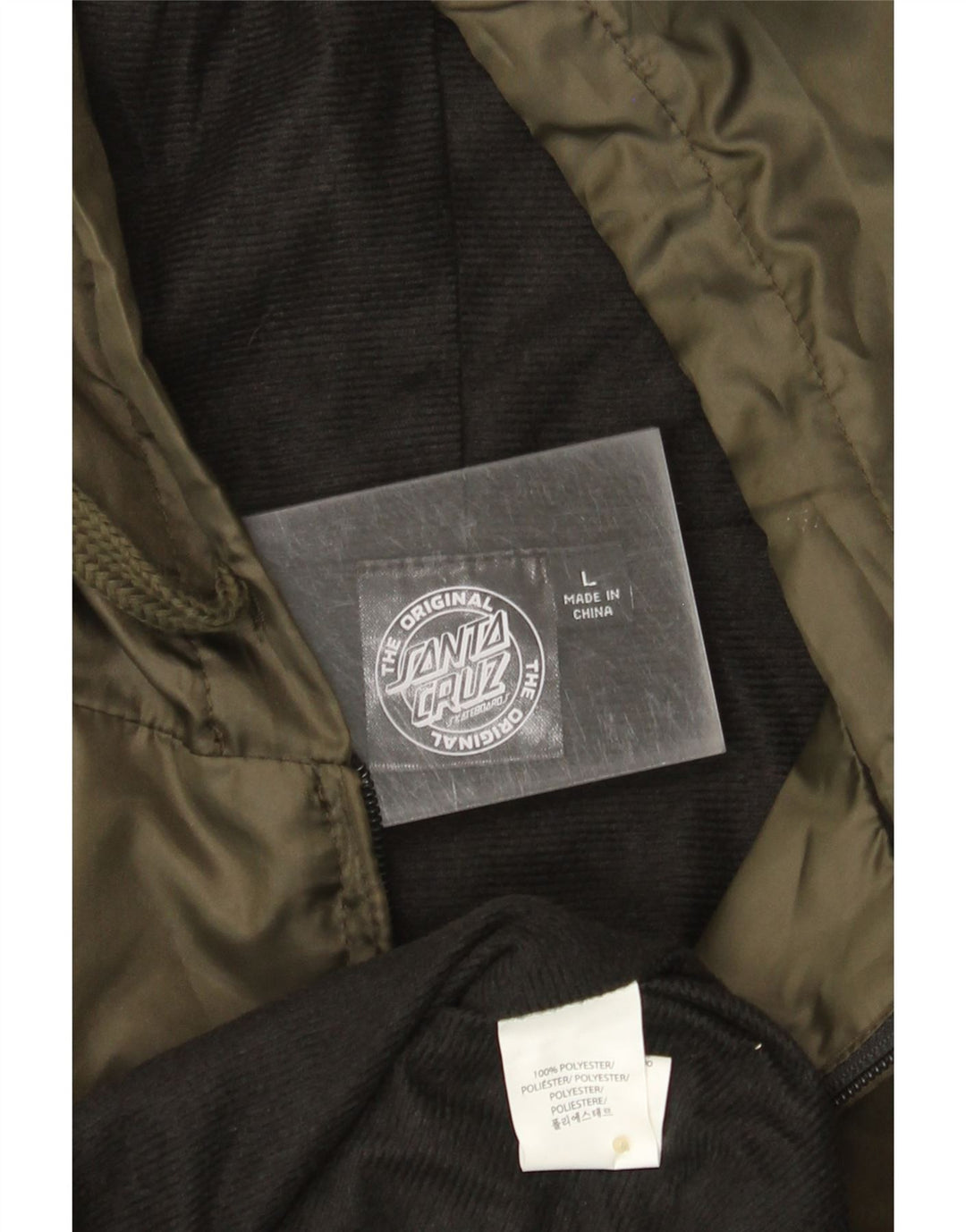 Jaqueta bomber masculina com capuz gráfico Santa Cruz Reino Unido 40 poliéster cáqui grande