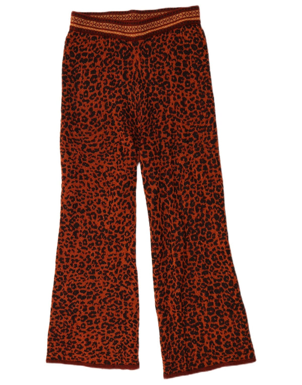Zara Calça feminina casual de malha com perna larga pequena W26 L26 marrom estampa animal