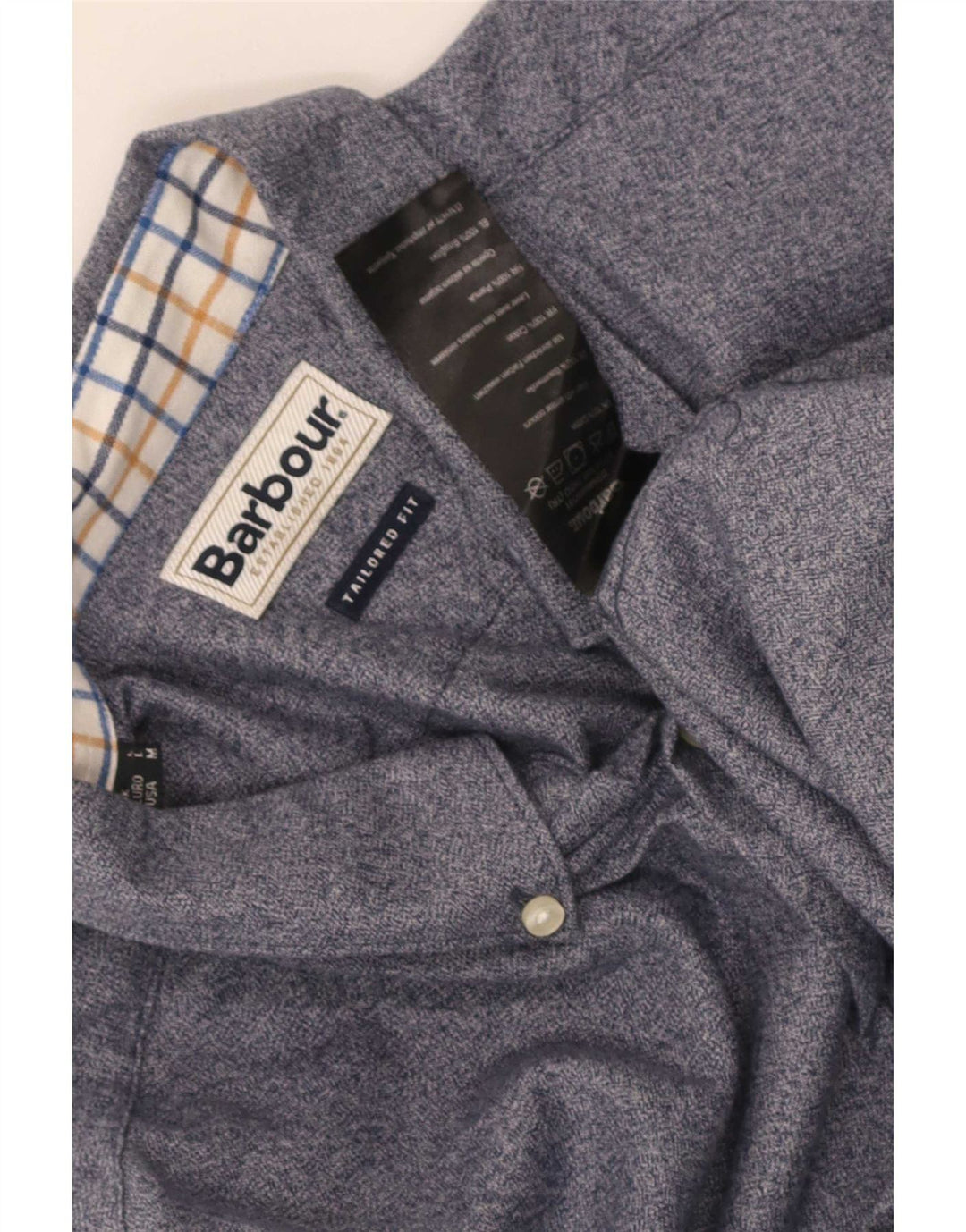 Camisa masculina Barbour sob medida de algodão manchado azul médio