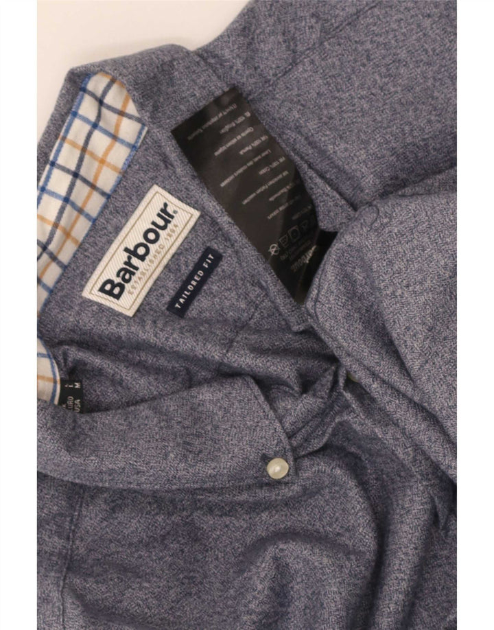 Camisa masculina Barbour sob medida de algodão manchado azul médio