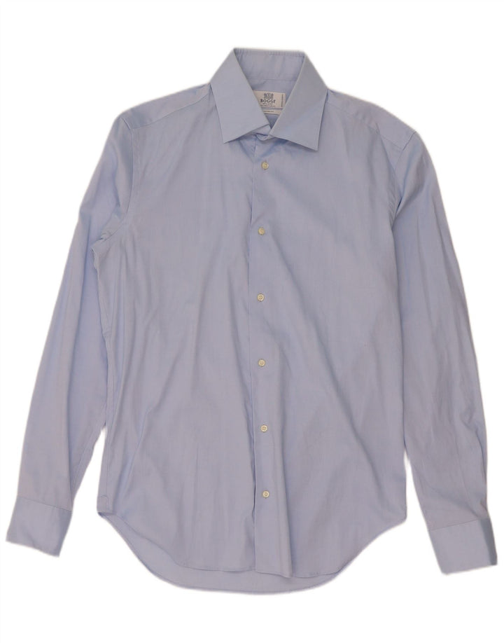 Camisa masculina Boggi Custom Fit tamanho 39 algodão azul médio