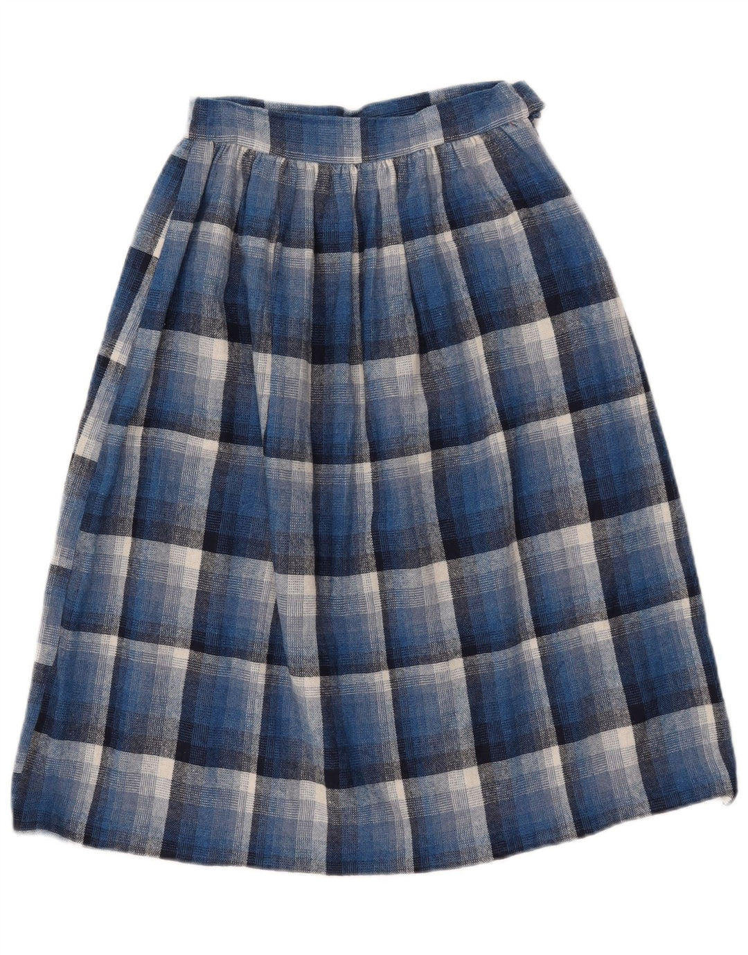Saia plissada feminina vintage W26 pequena xadrez azul