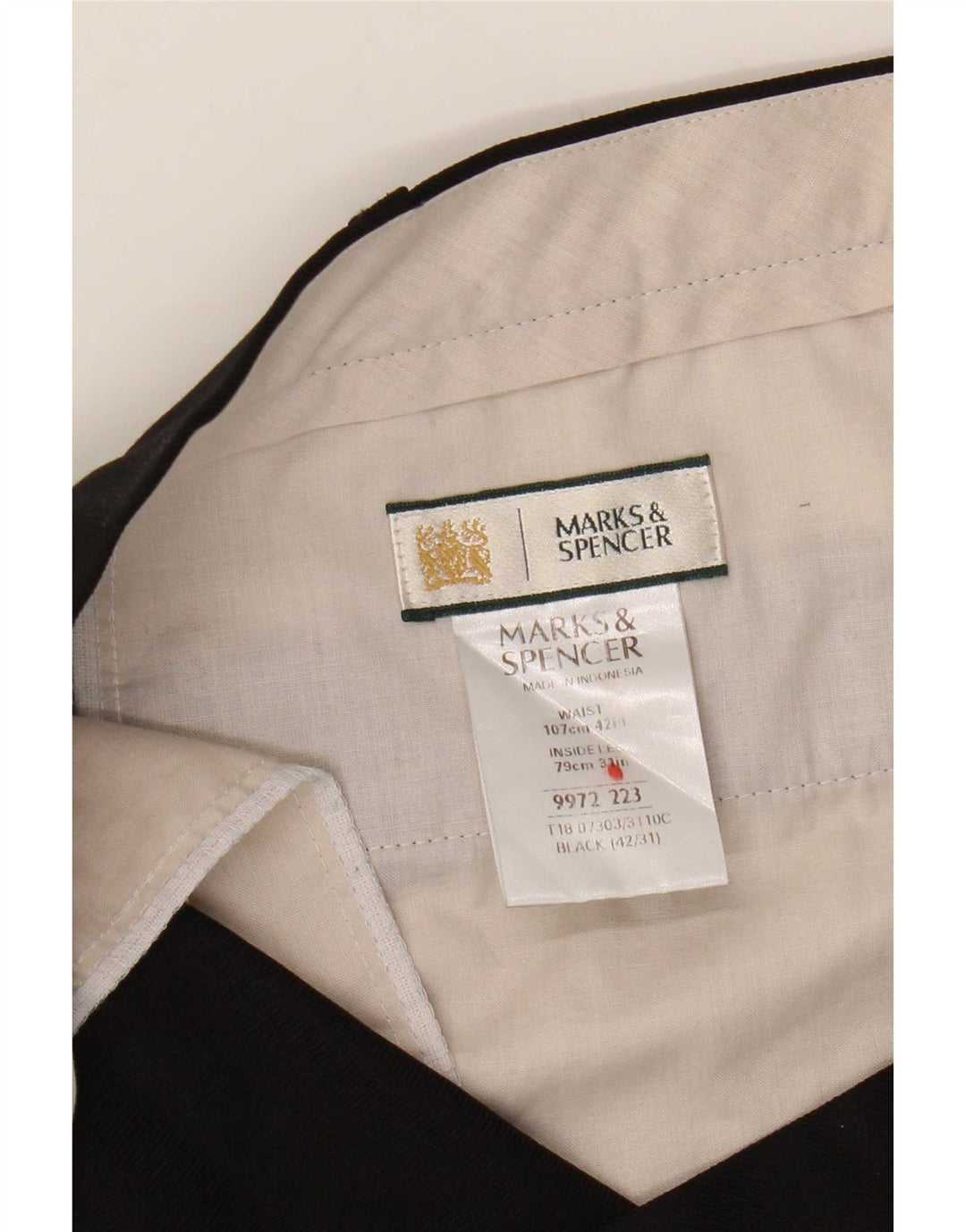 Calça masculina de terno reto Marks & Spencer W42 L31 poliéster preto