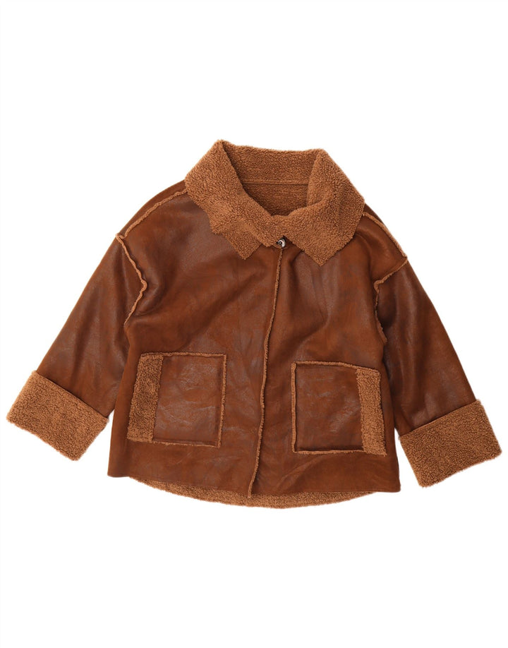 Jaqueta feminina vintage de manga 3/4 Sherpa grande Reino Unido 14 marrom médio