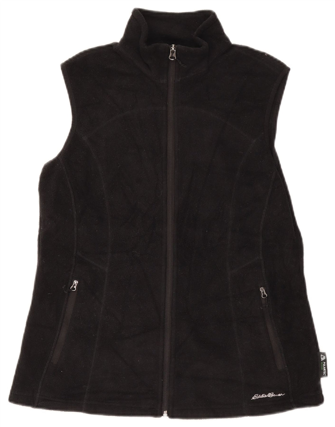 Colete de lã feminino EDDIE BAUER UK 12 poliéster preto médio