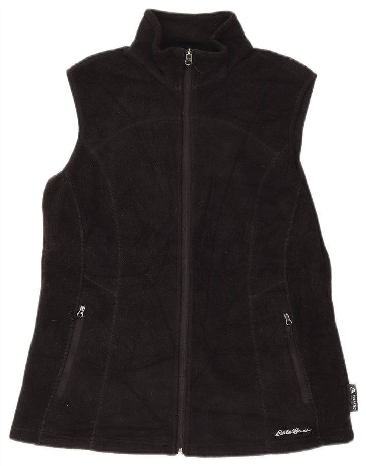 Colete de lã feminino EDDIE BAUER UK 12 poliéster preto médio