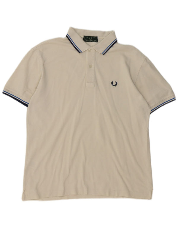 Camisa polo masculina Fred Perry de algodão listrado branco médio