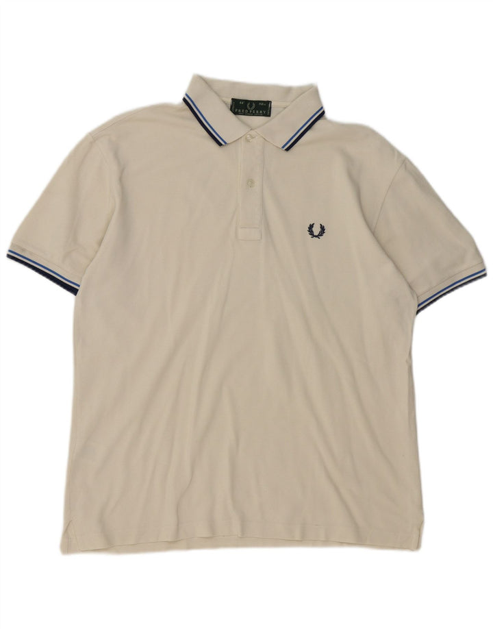 Camisa polo masculina Fred Perry de algodão listrado branco médio