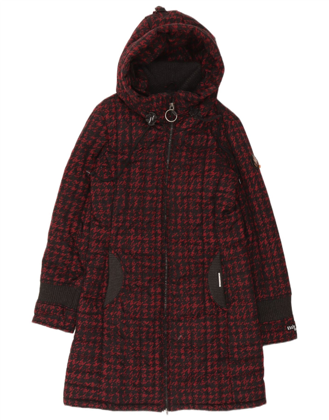 Casaco feminino acolchoado com capuz KHUJO UK 18 XL vermelho Houndstooth poliéster