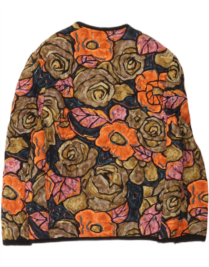 Jaqueta acolchoada feminina vintage Reino Unido 14 viscose floral multicolorida média