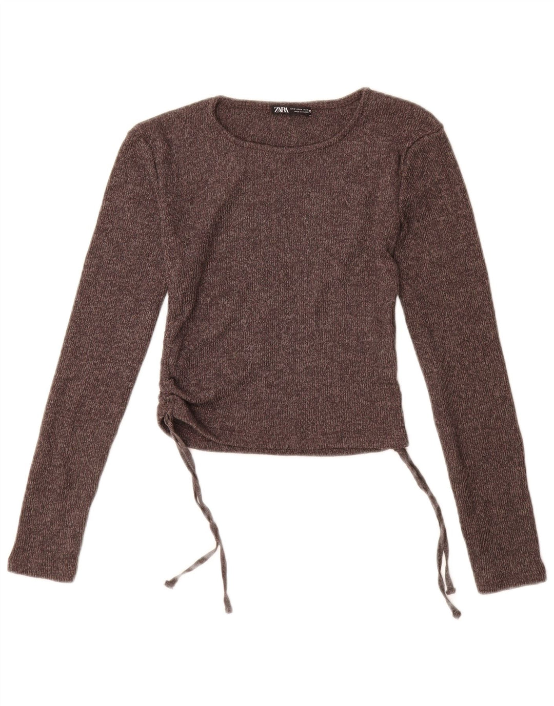 Zara Top feminino de manga comprida UK 12 poliéster marrom médio