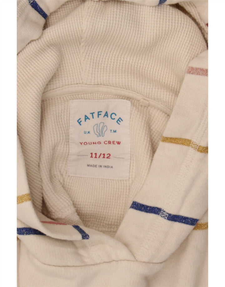 FAT FACE Girls Hoodie Jumper 11-12 Years Off White Striped Cotton Vintage Fat Face and Second-Hand Fat Face from Messina Hembry 