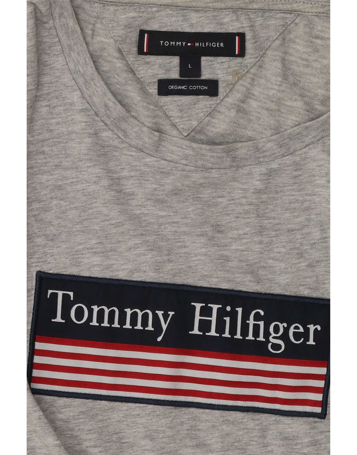 Tommy Hilfiger Camiseta masculina gráfica grande algodão cinza