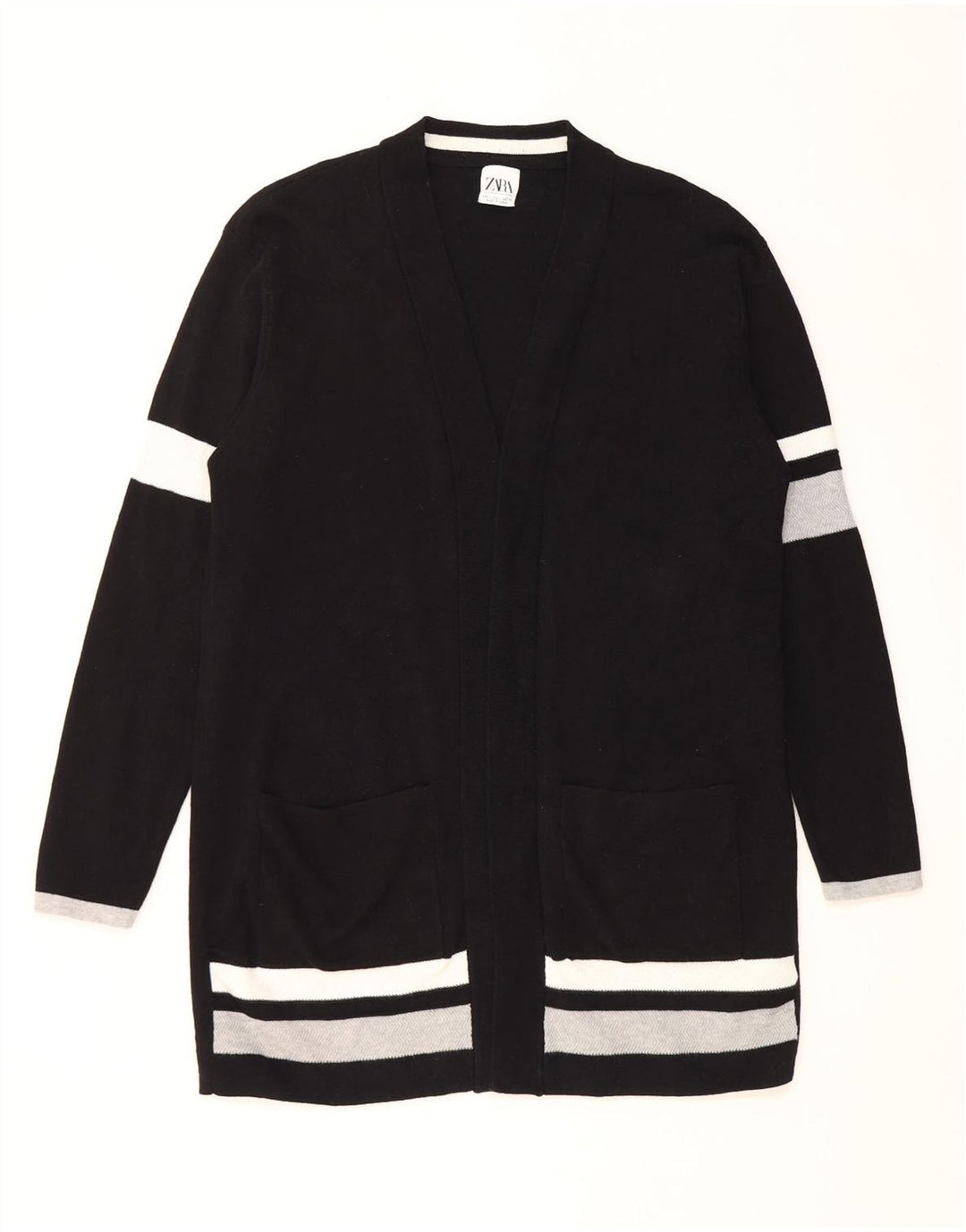 Suéter cardigã feminino Zara Longline EU 42 grande algodão colorido preto