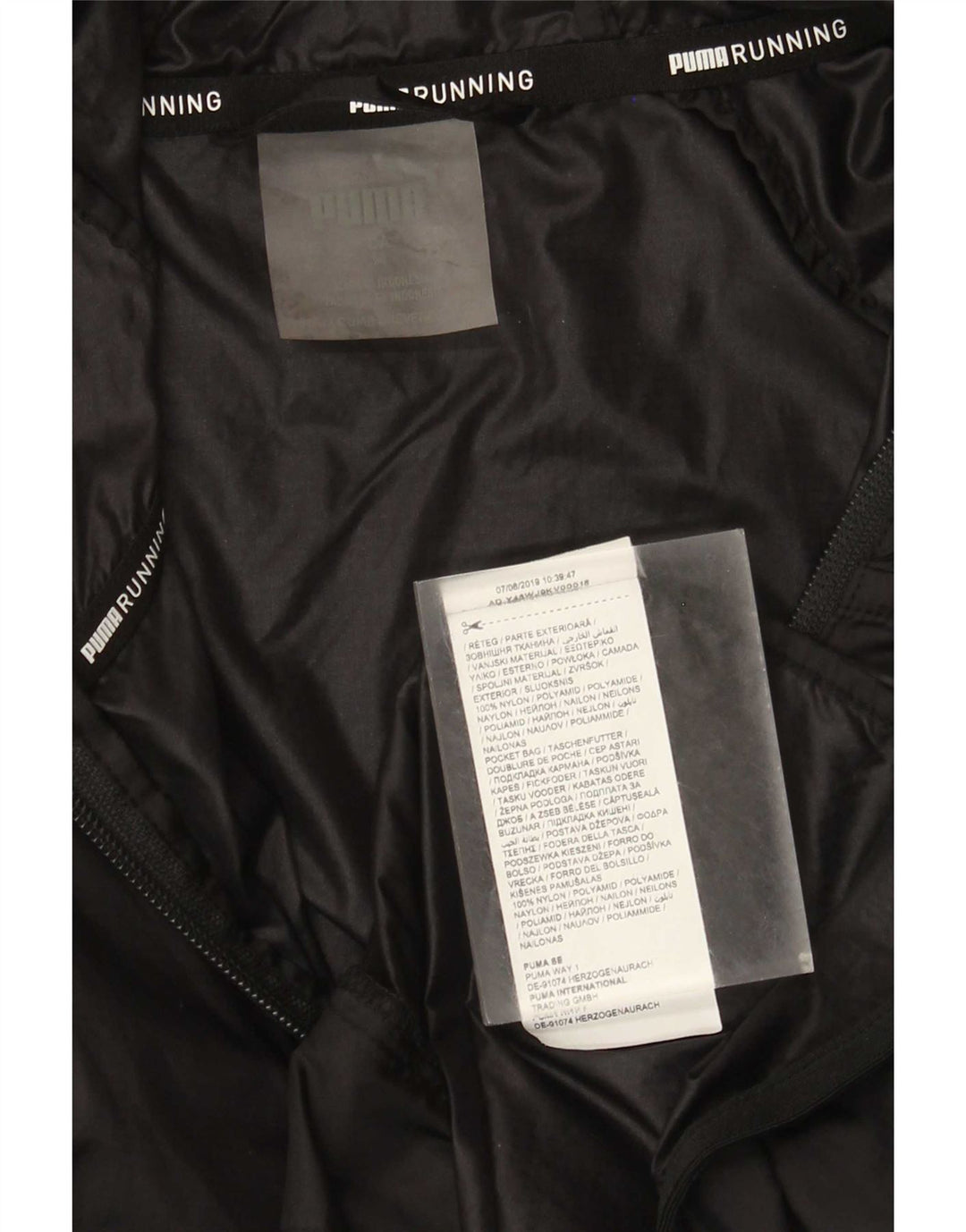 Jaqueta masculina Puma com capuz para corrida, jaqueta média preta de nylon