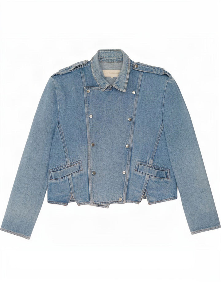 Jaqueta jeans militar feminina vintage IT 46 grande algodão azul