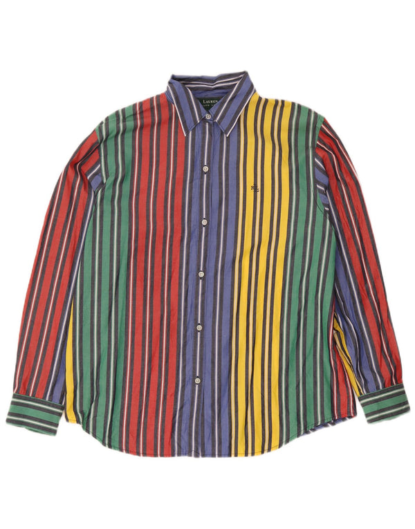 Camisa feminina Ralph Lauren UK 16 grande algodão listrado multicolorido
