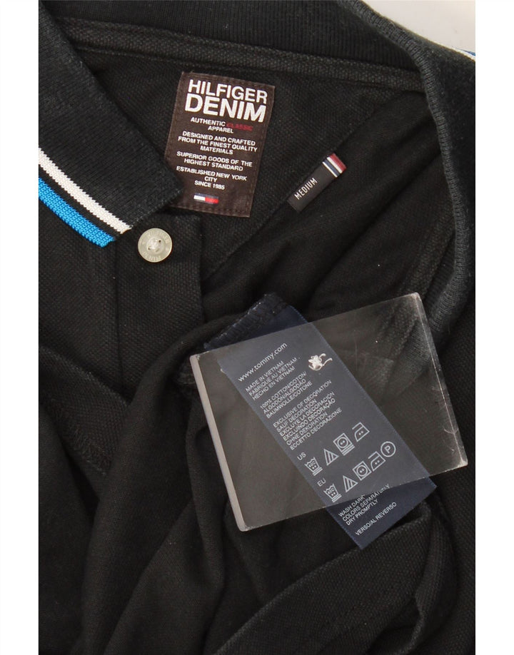Camisa polo masculina TOMMY HILFIGER de manga comprida de algodão preto médio