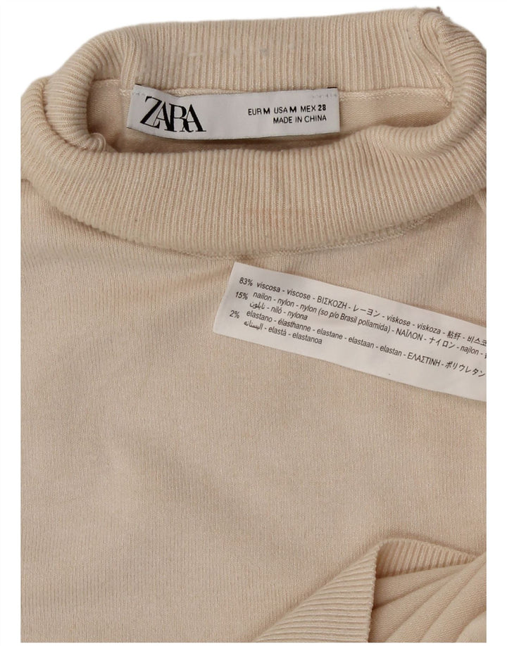 Suéter feminino Zara com gola redonda e viscose branca média UK 12