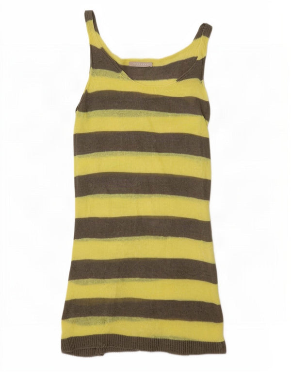 Vestido jumper feminino Stefanel sem mangas Reino Unido 12 listrado amarelo médio