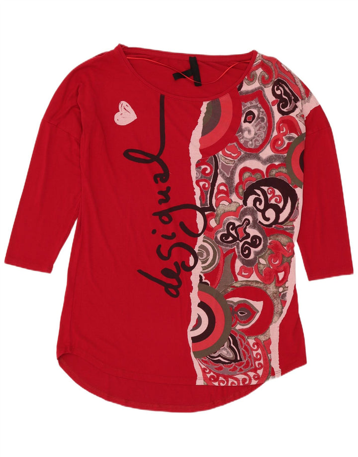 DESIGUAL Top gráfico feminino manga 3/4 UK 14 viscose vermelha média