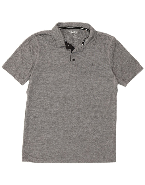 Camisa polo masculina de golfe Calvin Klein pequena cinza manchada de poliéster