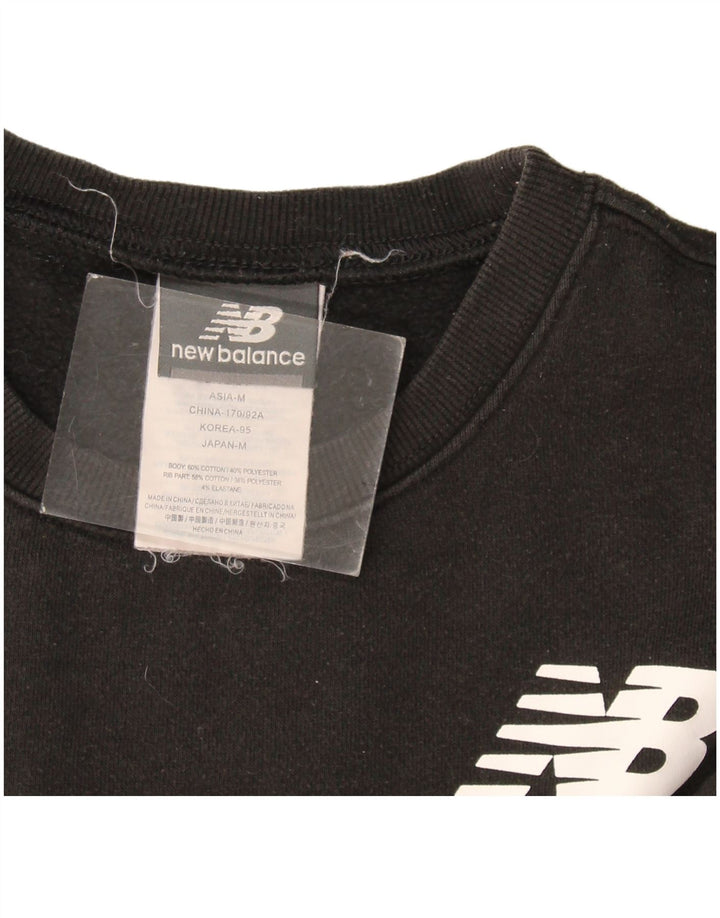 New Balance Mens Graphic Moletom Jumper Pequeno Algodão Preto