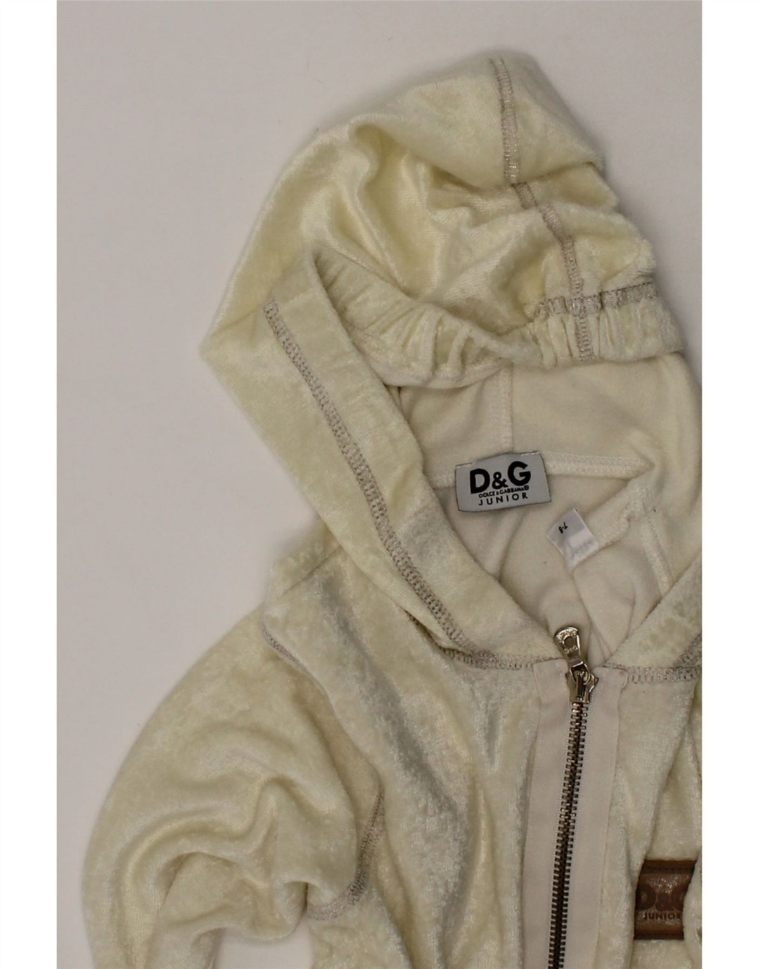 DOLCE & GABBANA Girls Fleece Zip Hoodie Sweater 7-8 Years Off White Vintage Dolce & Gabbana and Second-Hand Dolce & Gabbana from Messina Hembry 