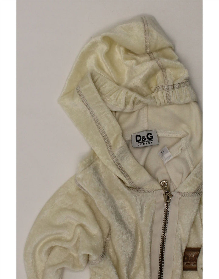 DOLCE & GABBANA Girls Fleece Zip Hoodie Sweater 7-8 Years Off White Vintage Dolce & Gabbana and Second-Hand Dolce & Gabbana from Messina Hembry 