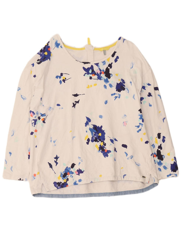 Top feminino Joules manga comprida UK 20 2XL algodão floral branco