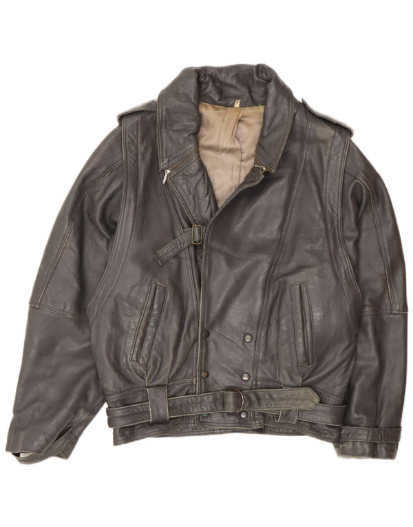 Jaqueta de couro masculina vintage militar de ajuste fraco Reino Unido 36 couro preto pequeno