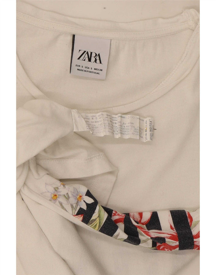 Camiseta masculina Zara Top pequeno algodão floral branco