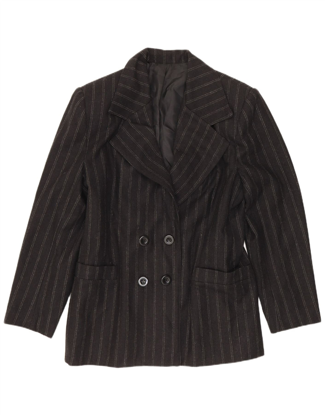 Jaqueta blazer feminina vintage com peito duplo IT 48 XL lã listrada preta