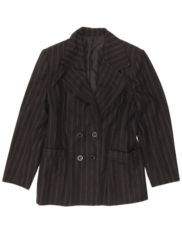 Vintage Womens Double Breasted Blazer Jacket IT 48 XL Black Striped Wool