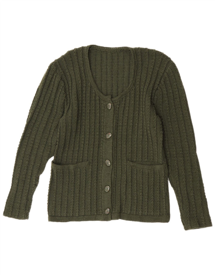 Suéter Cardigan Feminino Vintage Reino Unido 14 Verde Médio