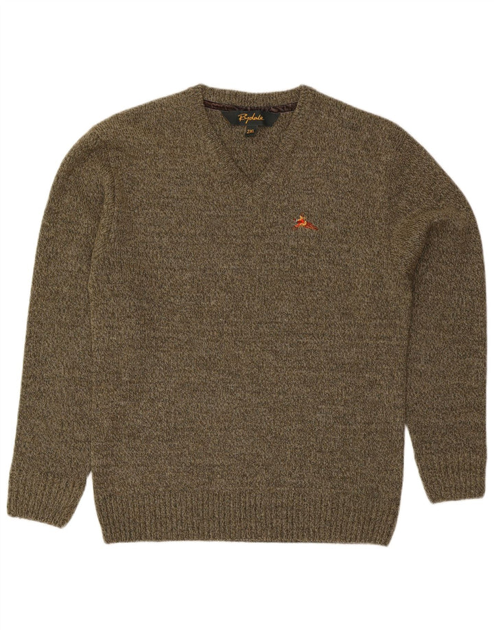 Suéter masculino Rydale com decote em V 2XL lã manchada cáqui