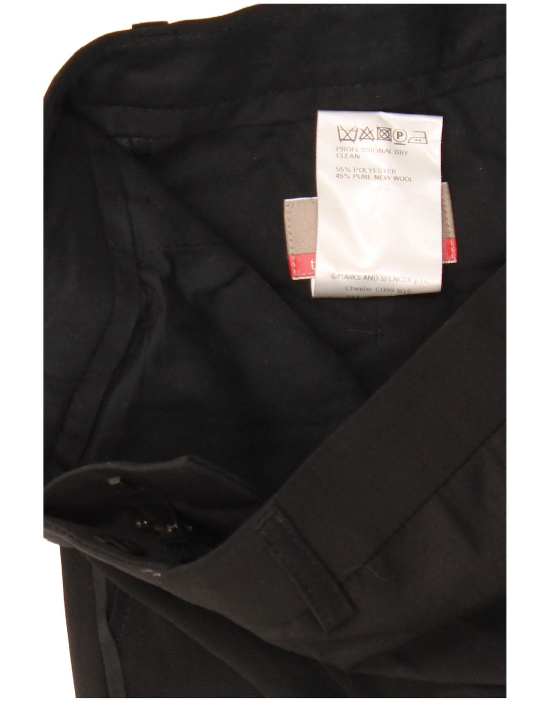 Calça masculina de terno reto Marks & Spencer W32 L31 poliéster preto
