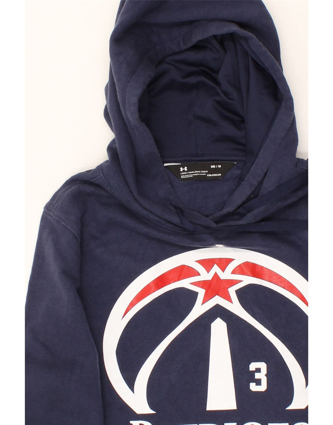 UNDER ARMOUR Mens Cold Gear Graphic Hoodie Jumper Medium Navy Blue Cotton Vintage Under Armour and Second-Hand Under Armour from Messina Hembry 