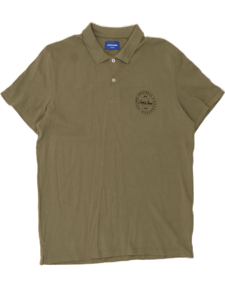 JACK & JONES Mens Polo Shirt XL Khaki Cotton Vintage Jack & Jones and Second-Hand Jack & Jones from Messina Hembry 